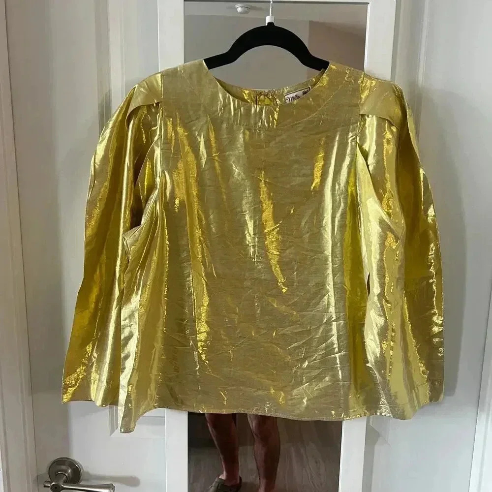 693 Mille Resortwear Gold Long Sleeve Blouse Size Medium